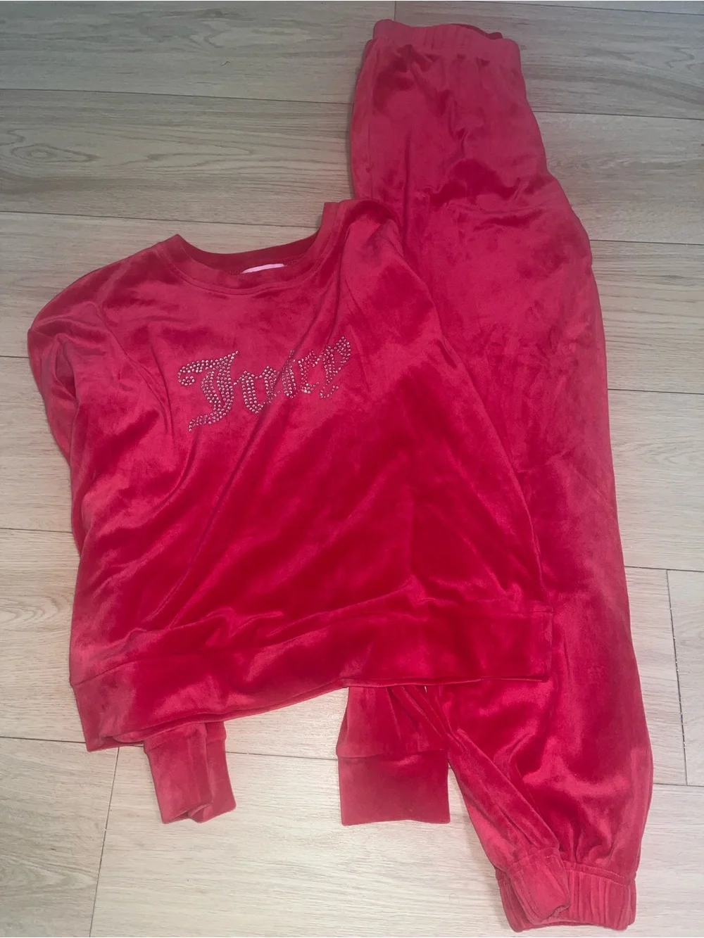 Juicy Couture Red Velour Rhinestone Logo Matching Tracksuit Set Size Small